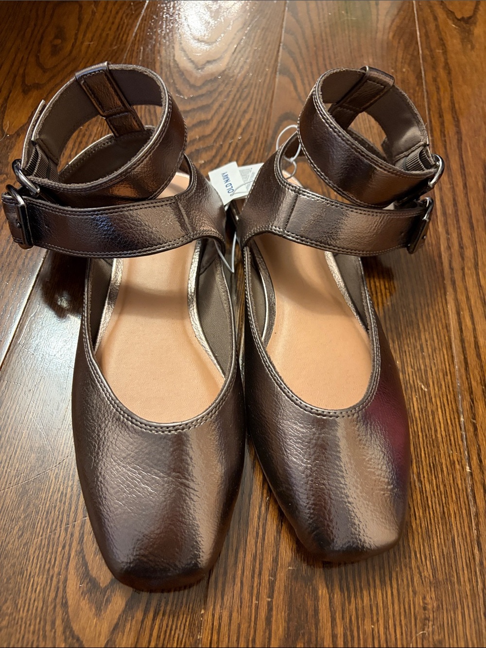 Women’s Pewter Double Ankle-Strap Ballet Flats